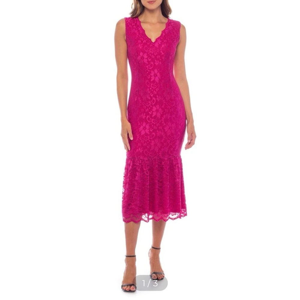 MARINA Fuchsia Lace Midi Dress medium